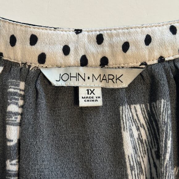 John Mark Tasseled Peasant Top Womens Size 1X Black White Cross Stitch Boho - Picture 7 of 11